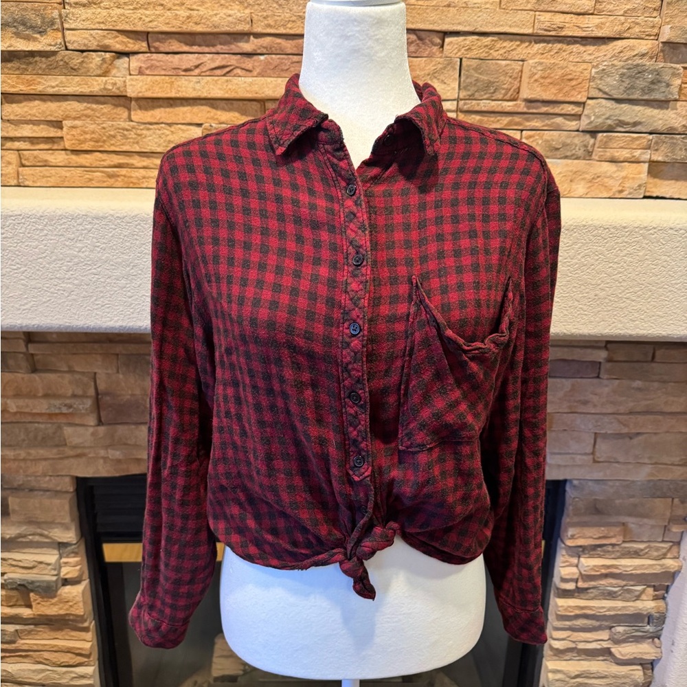Ecote Burgundy Plaid Button-Down Shirt Size Small